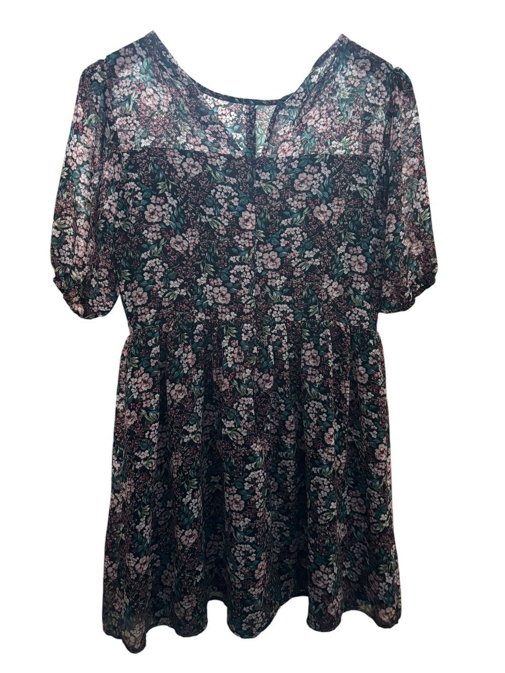 Forever 21 Floral Chiffon Mini Dress with Puff Sleeves - Picture 2 of 2
